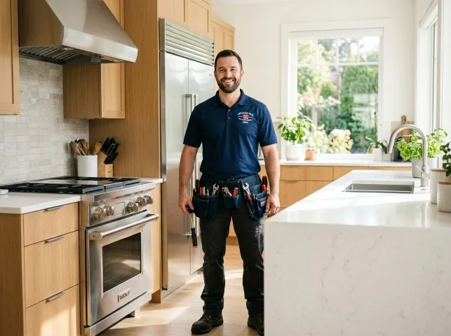 Appliance Repair Hero technician in a Blanchardville, WI kitchen after an appliance repair